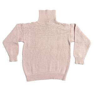 Vintage 90s Eddie Bauer Sweater Pink Turtleneck Retro Cottage Cabin Cotton